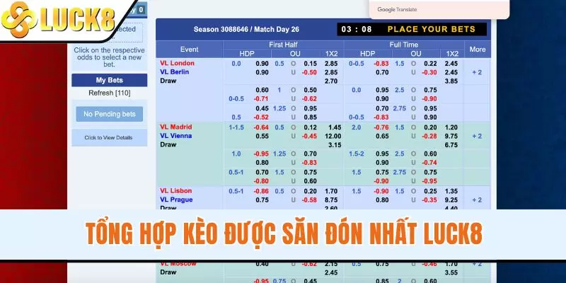Tổng hợp kèo được săn đón nhất LUCK8